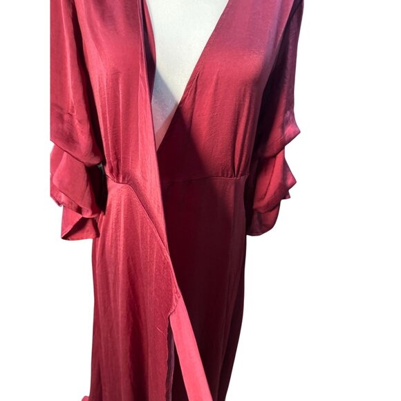 NEW Aakaa Burgundy Ruffle Wrap Maxi Holiday Dress M Long Gown Formal Evening - Picture 10 of 14